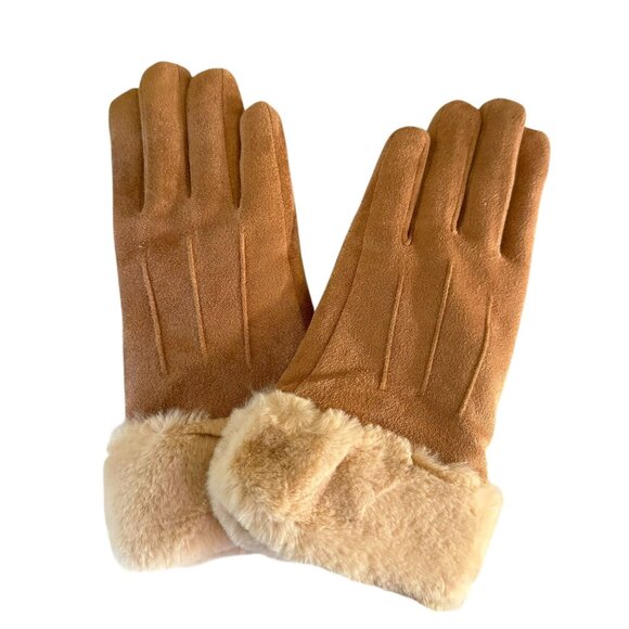 NWT!! Tian Womens Faux Fur Tan Winter Gloves Size M - Picture 2 of 6